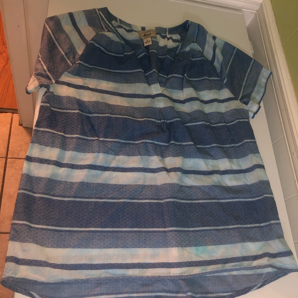 G.H. Bass & Co. Blue White Striped Cotton Split Neck Blouse Tunic